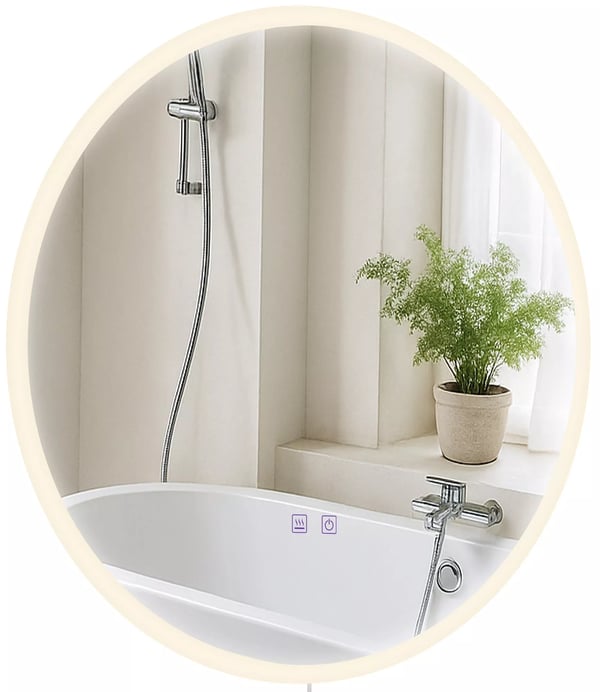 Laconia 60 cm rundt badeværelsesspejl med LED-lys, antidug, dæmpbart, IP44