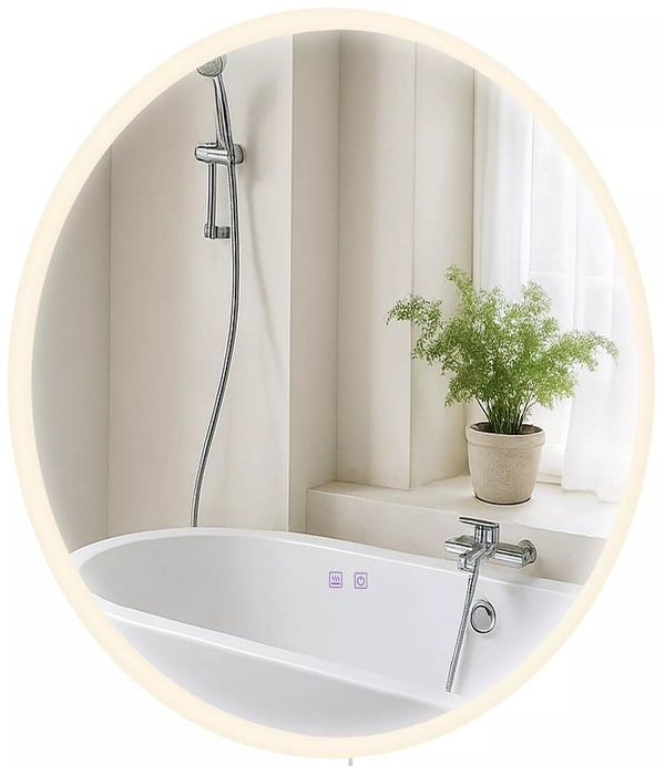 Laconia 70 cm rundt badeværelsesspejl med LED-belysning, dæmpbart, anti-dug, IP44, klart glas