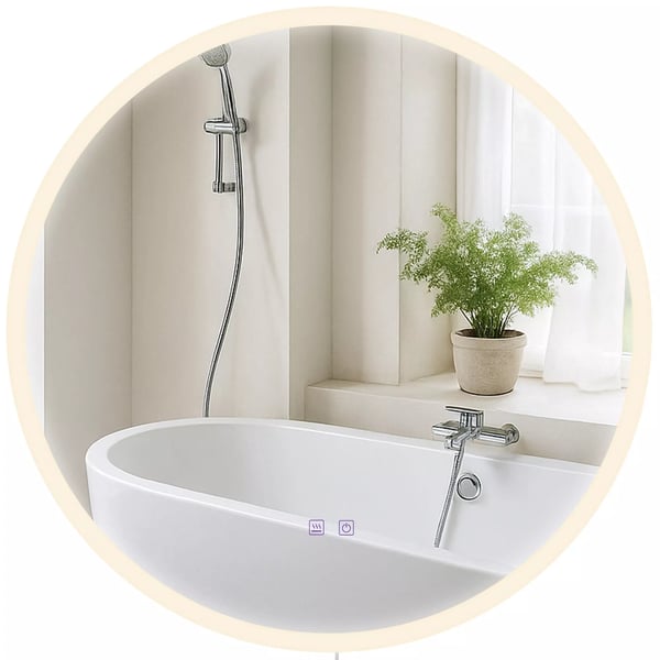Laconia 70 cm rundt badeværelsesspejl med LED-belysning, dæmpbart, anti-dug, IP44, klart glas