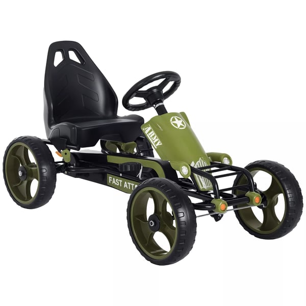 HOMCOM Gokart til børn - Grøn, Metal/Plastik, Håndbremse, Justerbart Sæde, Fra 3 År, 105 x 54 x 61 cm