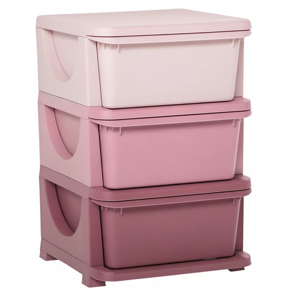 HOMCOM Legetjsorganisator med 3 skuffer til brnevrelse – Lyserd Rosa, 37x37x56,5 cm