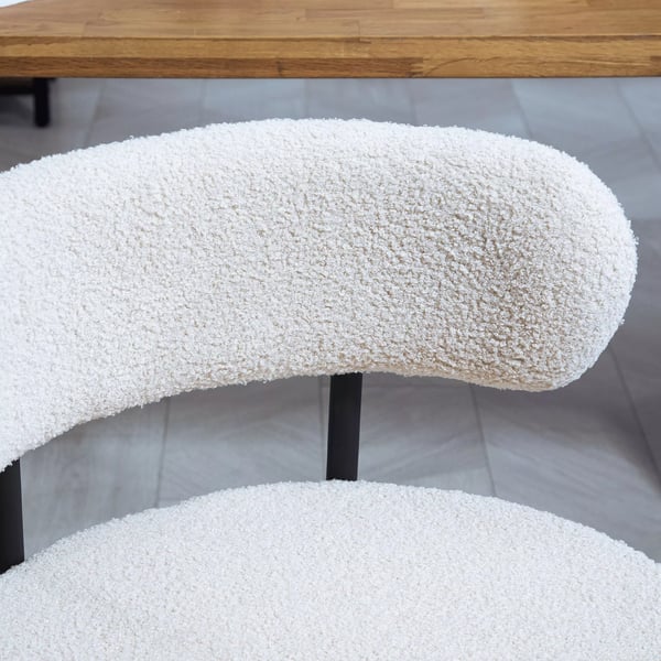HOMCOM sæt med 2 spisestuestole, fleece-polstring, stole med polstret sæde, metalben, cremefarvet