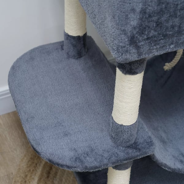 PawHut kradsetræ 206 cm kattetårn med hule, 2 legebolde, sisalstammer, platform til store katte, mørkegrå