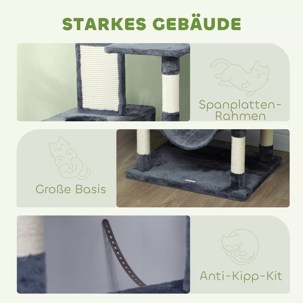 PawHut kradsetræ 206 cm kattetårn med hule, 2 legebolde, sisalstammer, platform til store katte, mørkegrå