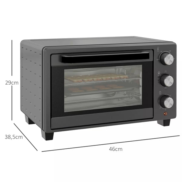 HOMCOM miniovn 21L, 1400W, rustfrit stål, grå - justerbar temperatur og timer til alsidig madlavning