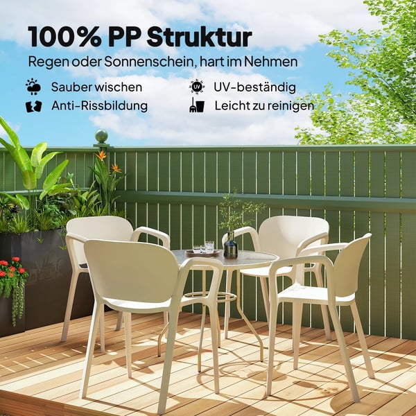 Outsunny Havestol 4 stk. - Vejrbestandig plast, stabelbar med armlæn, hvid