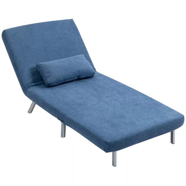 HOMCOM Sovfåtölj med funktion för bädd, 2-i-1 design, Bäddfåtölj, Gästsäng, Tygklädsel, med kudde, Blå, Metallram
