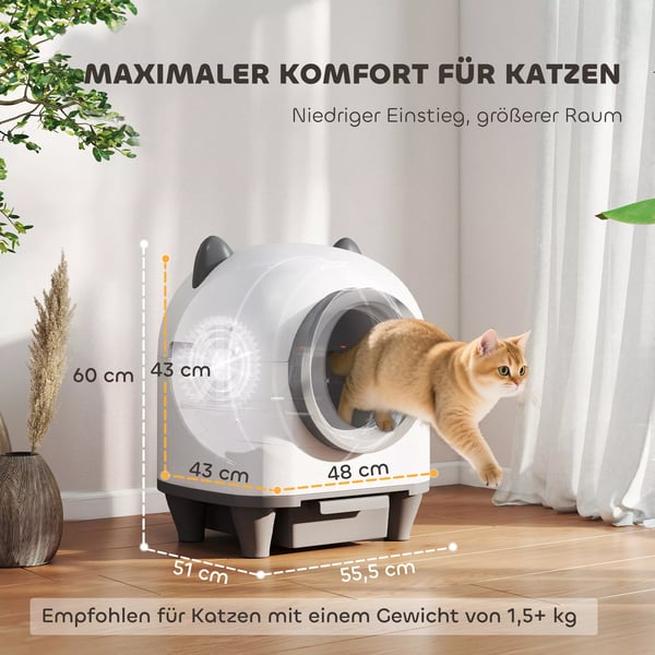 Selvrensende Kattebakke med App-styring 80 L Lugtfjerning for Flere Katte
