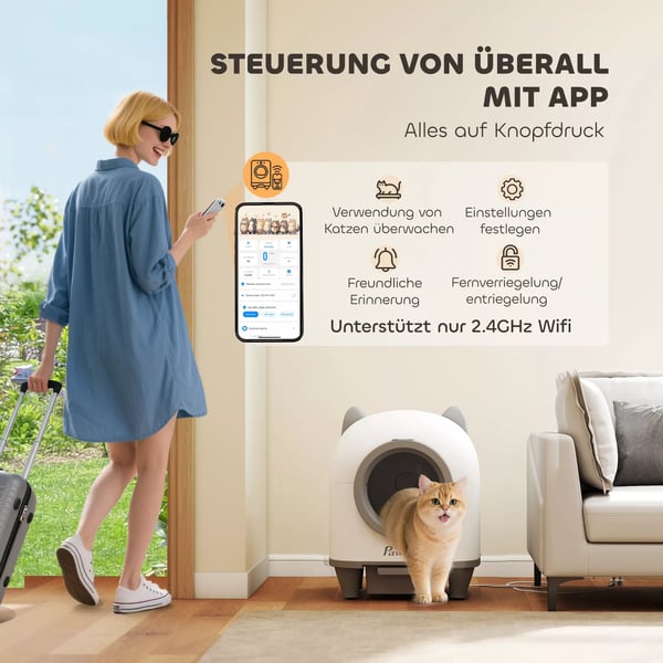 Selvrensende Kattebakke med App-styring 80 L Lugtfjerning for Flere Katte