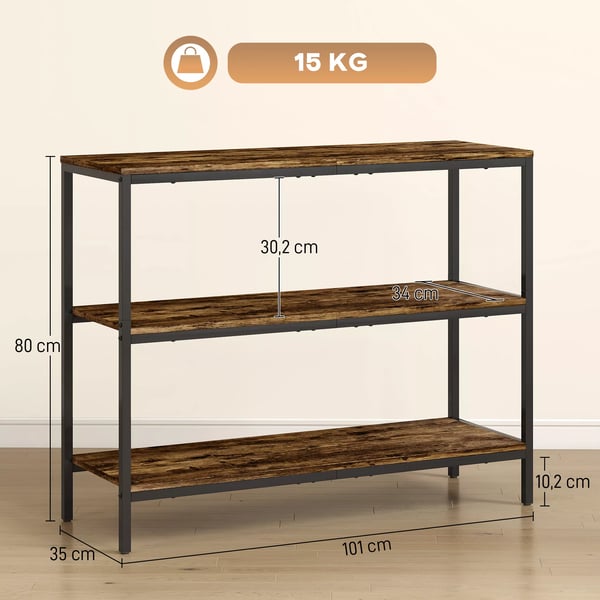 Konsolbord/Sidobord med 3 hyllplan i rustikbrun och svart metall