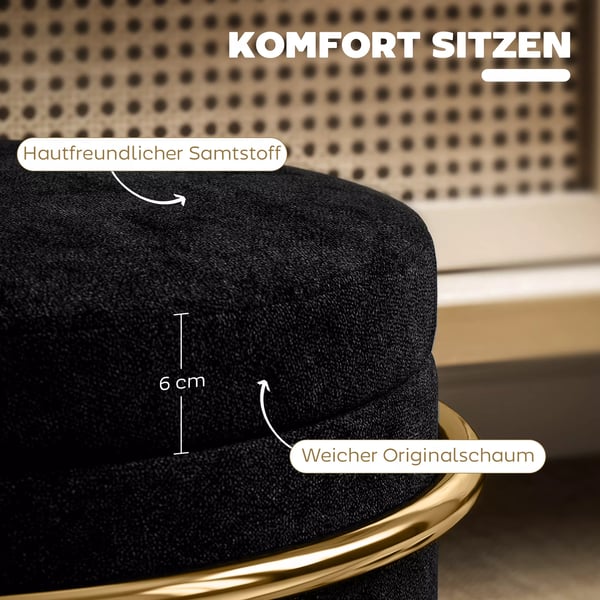 HOMCOM Siddende Puf m. Opbevaring, Sort Polyester, Metalramme, Guldbelagt
