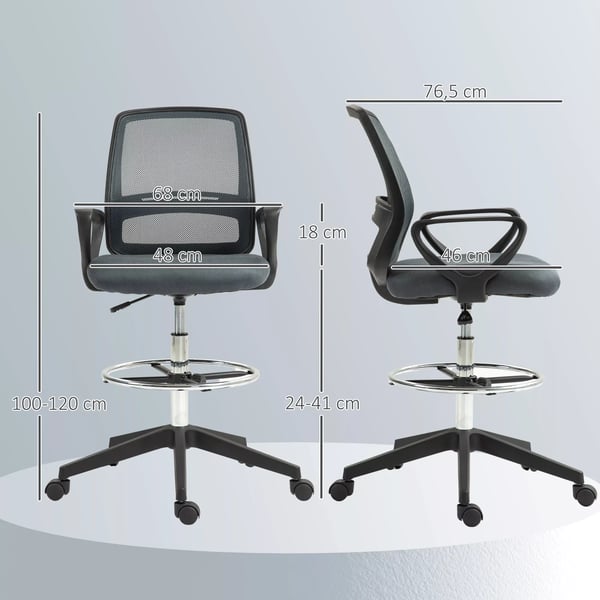 Ergonomisk kontorsstol i mesh-tyg, justerbar, grå