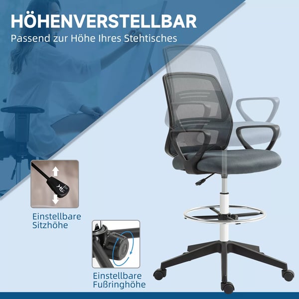 Ergonomisk kontorsstol i mesh-tyg, justerbar, grå