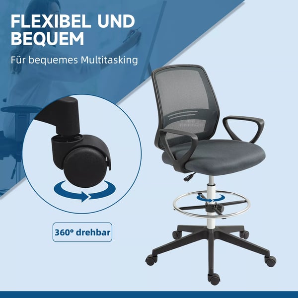 Ergonomisk kontorsstol i mesh-tyg, justerbar, grå