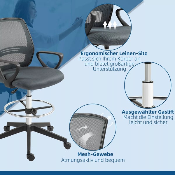 Ergonomisk kontorsstol i mesh-tyg, justerbar, grå