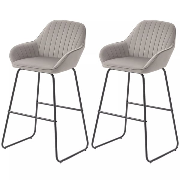 2-pack barstolar i grå polyester med metallben och quiltad design