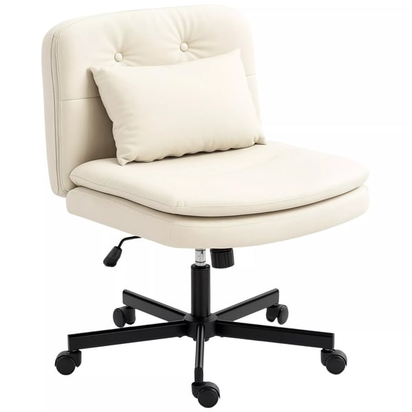 HOMCOM Kontorsstol i Beige Konstläder med Hjul och Extra Kudde - Höjdjusterbar & Rullbar