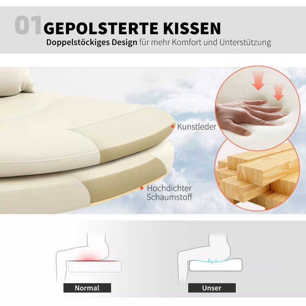 HOMCOM Kontorstol Beige Kunstlæder PU, Højdejusterbar, Drejelig, Med Hjul og Ekstra Pude