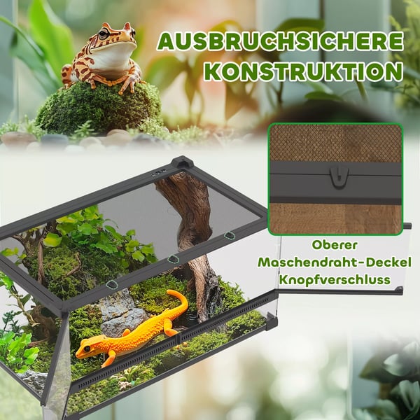 PawHut glasterrarium til krybdyr, forhøjet & vandtæt bund, knaplås
