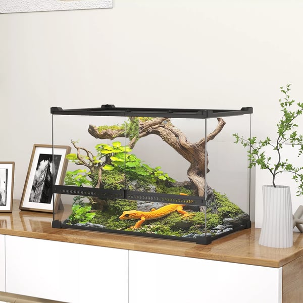 glasterrarium til krybdyr, forhøjet og vandtæt bund, knaplås