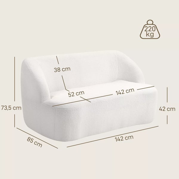 HOMCOM 2-personers sofa, buet design, polstret sofa med fleecebetræk, til stue, soveværelse, hjemmekontor, cremefarvet