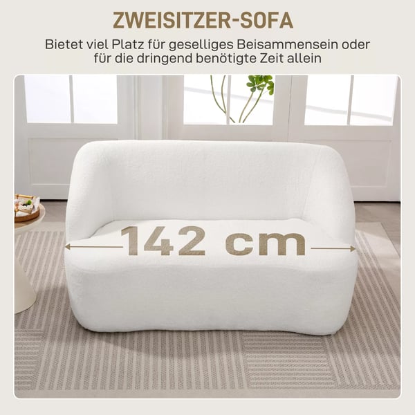 HOMCOM 2-personers sofa, buet design, polstret sofa med fleecebetræk, til stue, soveværelse, hjemmekontor, cremefarvet