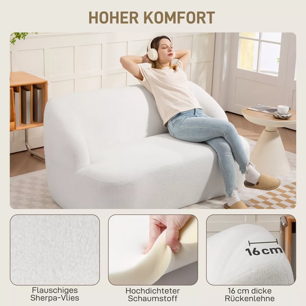 HOMCOM 2-personers sofa, buet design, polstret sofa med fleecebetræk, til stue, soveværelse, hjemmekontor, cremefarvet