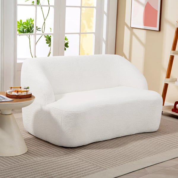 HOMCOM 2-personers sofa, buet design, polstret sofa med fleecebetræk, til stue, soveværelse, hjemmekontor, cremefarvet