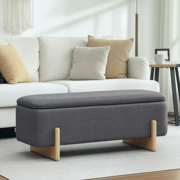 HOMCOM puf med opbevaring, bænk med skumpolstring, hør-look, 111 x 44 x 44,5 cm, mørkegrå