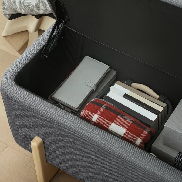 HOMCOM puf med opbevaring, bænk med skumpolstring, hør-look, 111 x 44 x 44,5 cm, mørkegrå