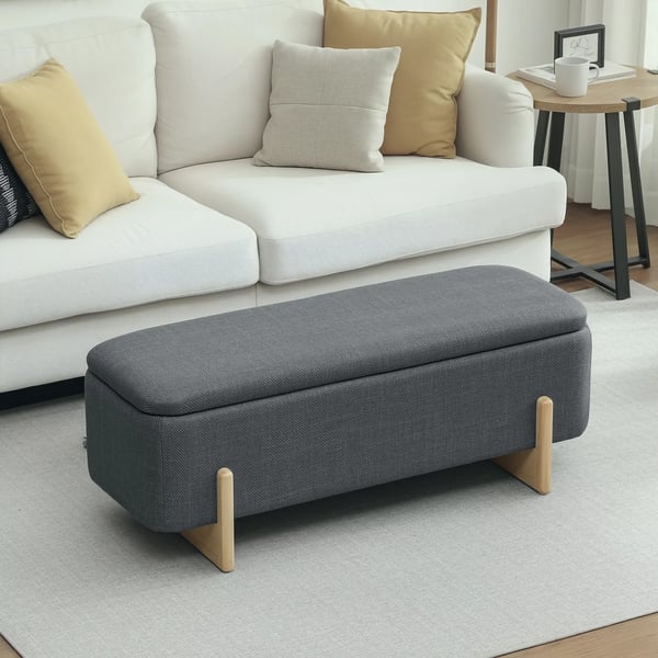 HOMCOM puf med opbevaring, bænk med skumpolstring, hør-look, 111 x 44 x 44,5 cm, mørkegrå