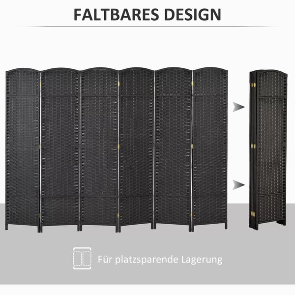 6-osainen huoneenjakaja, taitettava näkösuoja, näkösuojaseinä olohuoneeseen, makuuhuoneeseen, kotitoimistoon, musta