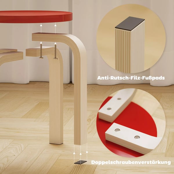 HOMCOM 4 stabelbare taburetter med filtpuder, birkekrydsfiner, lakeret, farverig