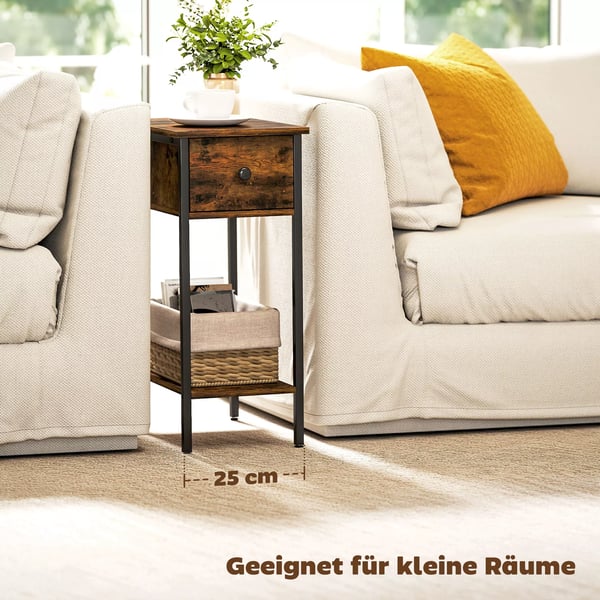 HOMCOM sidebord med skuffe og åben hylde, rustik brun/sort, metalben