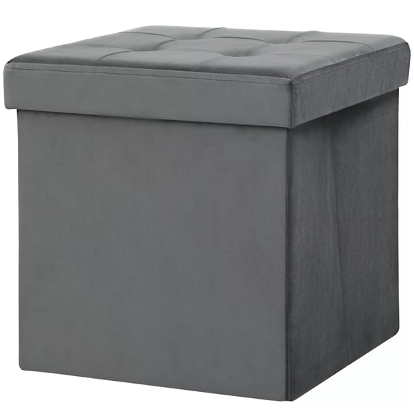 HOMCOM Foldbar Opbevaringsskammel med Lokk, Grå Polyester, 38x38x38 cm