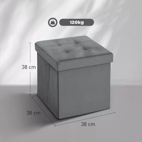 HOMCOM Foldbar Opbevaringsskammel med Lokk, Grå Polyester, 38x38x38 cm