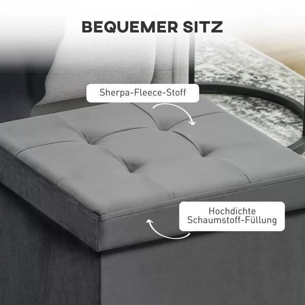 HOMCOM Foldbar Opbevaringsskammel med Lokk, Grå Polyester, 38x38x38 cm