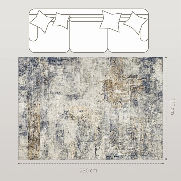 Vardagsrummatta, Polyester, modernt konstnärligt mönster, tvättbar, grå
