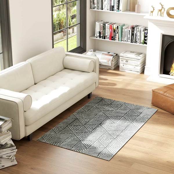 HOMCOM Tæppe 170x120cm Mørkegrå Polypropylen Moderne Stribet Gulvtæppe til Stue