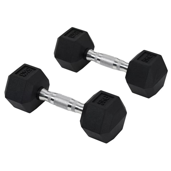 HOMCOM Hexagon Hantlar 2-pack, 2x5 kg, Gjutjärn med Gummiöverdrag, Svart