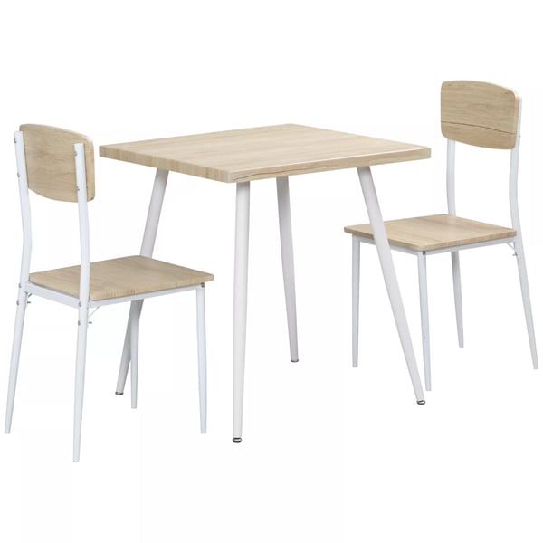 Matgrupp 3 delar - MDF, Metall - Naturträ + Vit - Bord + 2 Stolar