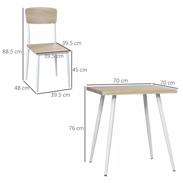 Matgrupp 3 delar - MDF, Metall - Naturträ + Vit - Bord + 2 Stolar