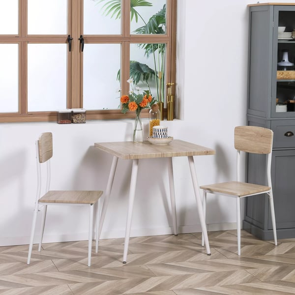 Matgrupp 3 delar - MDF, Metall - Naturträ + Vit - Bord + 2 Stolar