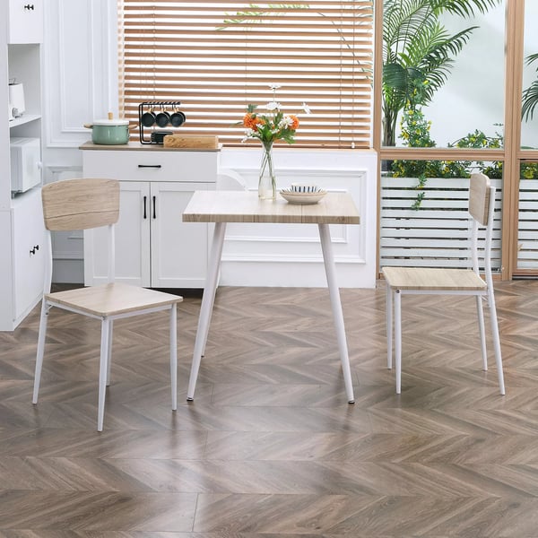 Matgrupp 3 delar - MDF, Metall - Naturträ + Vit - Bord + 2 Stolar