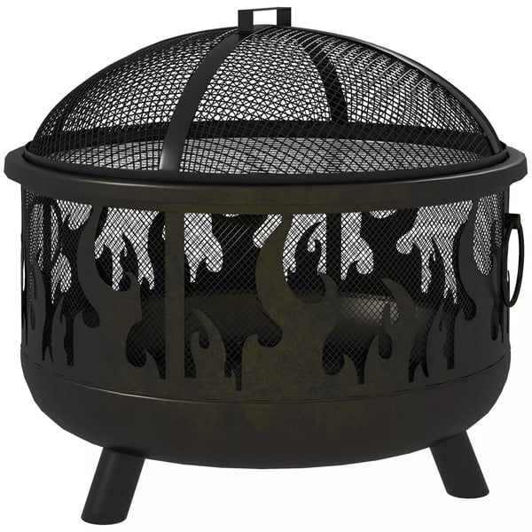 Outsunny 2-i-1 bålfad, ildkurv med gnistfang & grillrist, til havegrill, metal, sort, Ø61x55 cm