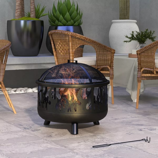 Outsunny 2-i-1 bålfad, ildkurv med gnistfang & grillrist, til havegrill, metal, sort, Ø61x55 cm