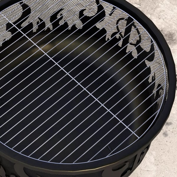 Outsunny 2-i-1 bålfad, ildkurv med gnistfang & grillrist, til havegrill, metal, sort, Ø61x55 cm