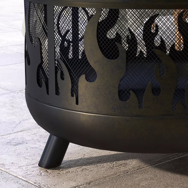 Outsunny 2-i-1 bålfad, ildkurv med gnistfang & grillrist, til havegrill, metal, sort, Ø61x55 cm