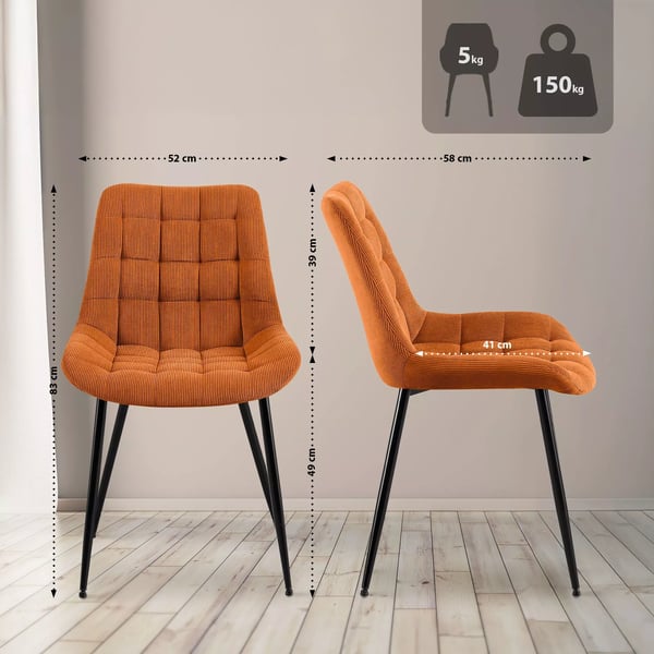 Sardna Orange Fløjlsspisebordsstol med matsorte metalben
