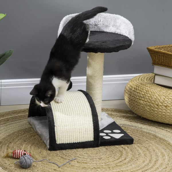 PawHut Kradsetræ til Katte med Legetøjsbolde, Sisal Reb 35,5 x 37 x 46 cm, Sort